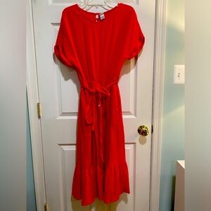 Magaschoni Red Organic Cotton Gauze Midi Dress - Size M